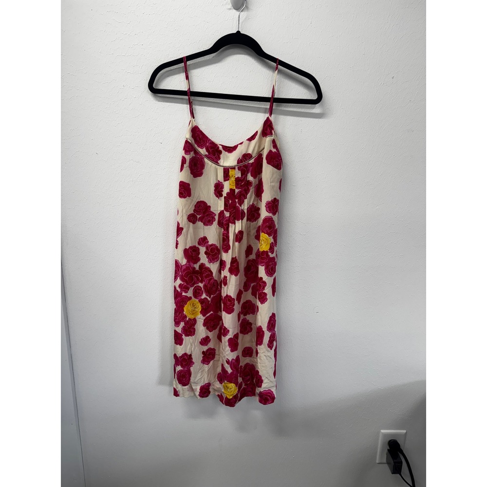Anthropologie Moulinette Soeurs 100% Silk Magenta Rose Floral Slip Dress Sz 4 - Picture 2 of 15